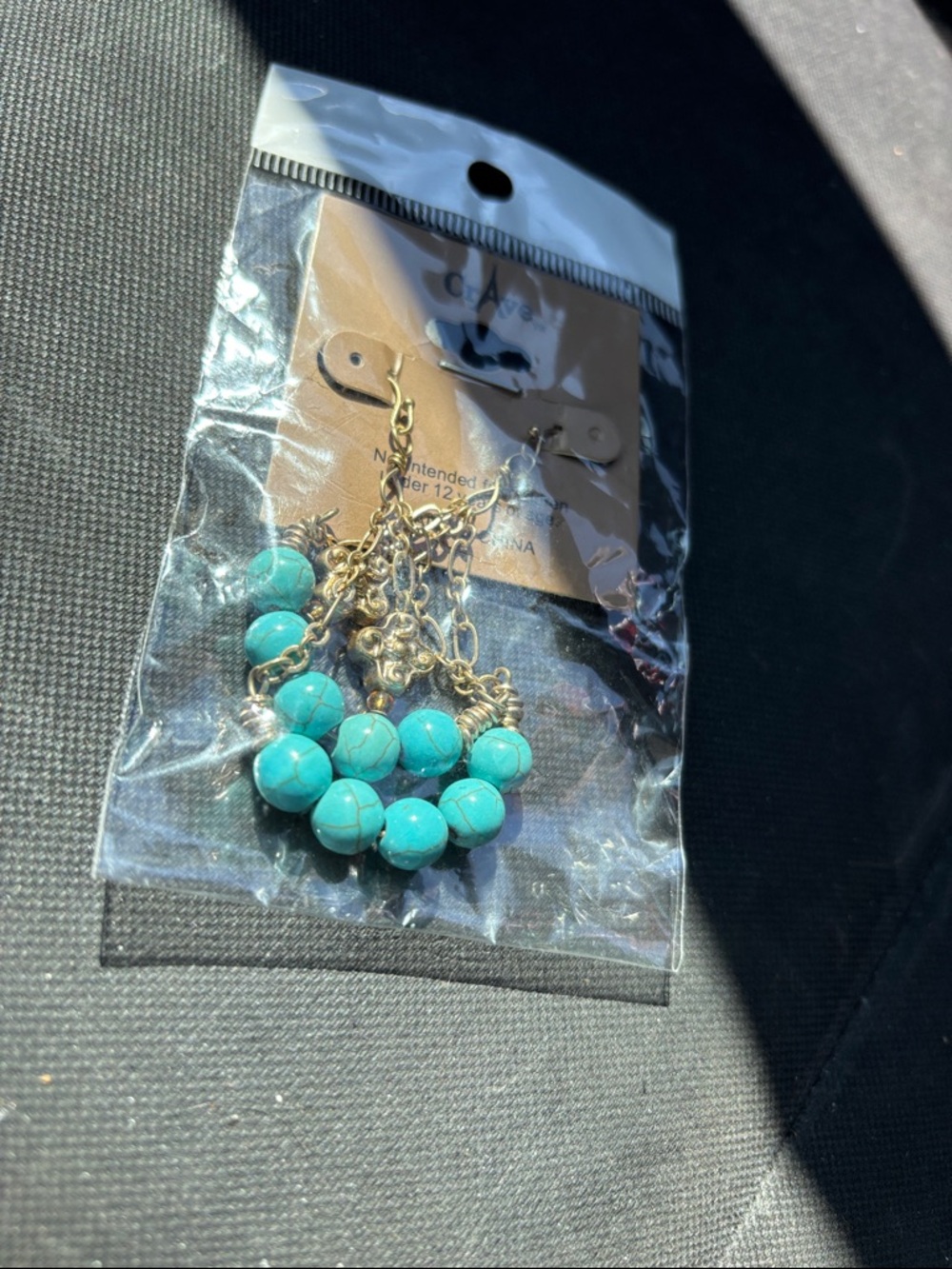 Turquoise Bead Cluster Dangle Earrings with Gold Chains